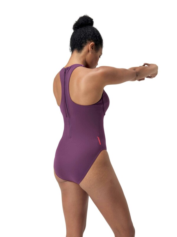 Цял бански Speedo Shaping racer zip & swim bra purple